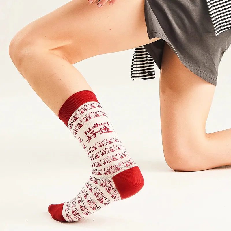 Duanmei Mid Calf Socks Fall And Winter Unisex 3 Pack Red-28