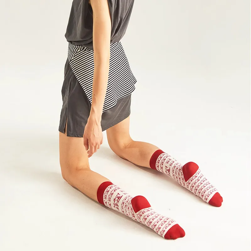 Duanmei Mid Calf Socks Fall And Winter Unisex 3 Pack Red-25