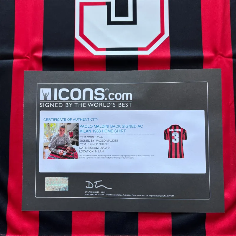 ICONS.com Martini AC Beige Blue 1988 Jersey Includes Certification Certificate Not Framed Soccer Apparel Includes Box-2