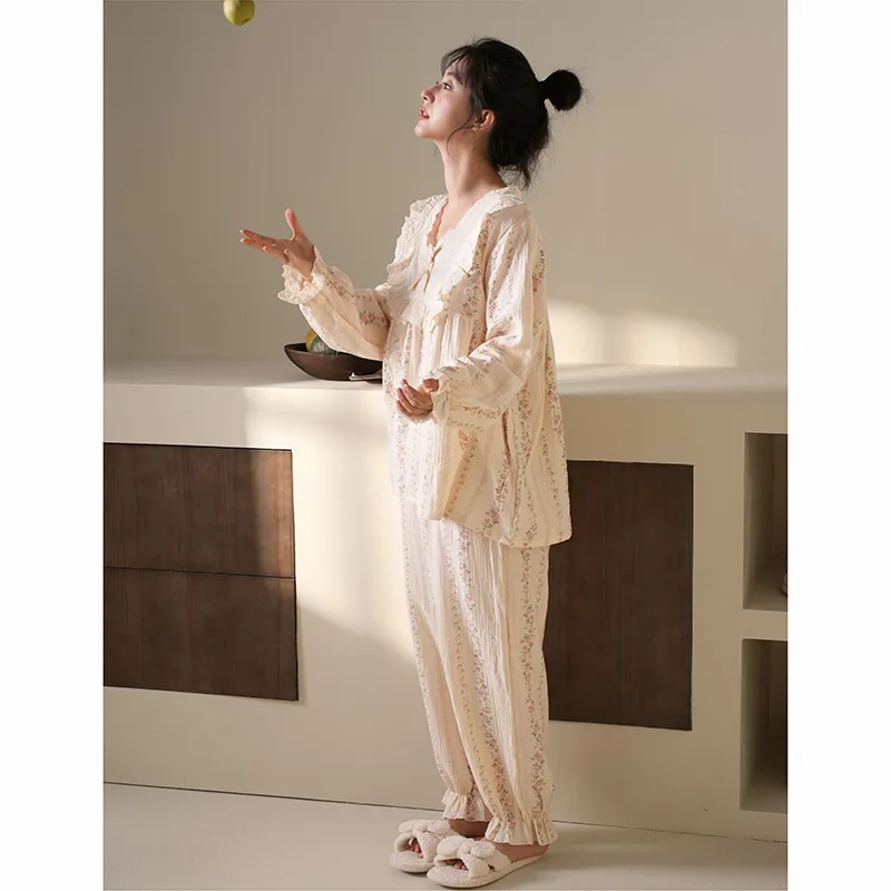 MIOJUER Pajama Set Women's Gift Box Set Beige Apricot-4