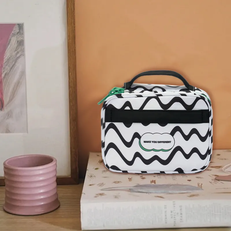MYD Polyester Makeup Bag Trumpets Women's Green Plaid/Black White Wave-10