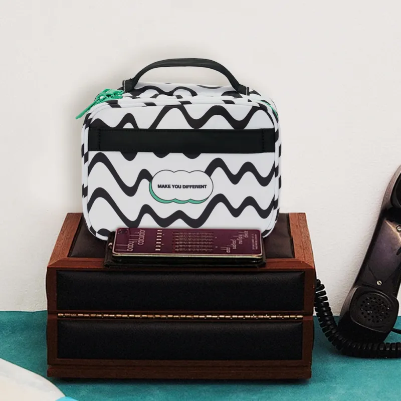 MYD Polyester Makeup Bag Trumpets Women's Green Plaid/Black White Wave-11