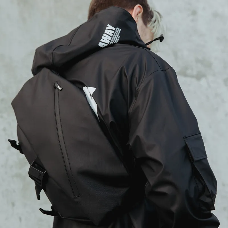 Subtle Nylon Fabric Shoulder Bag, Crossbody Bag, Sling Bag Tubas Unisex Black/White-3