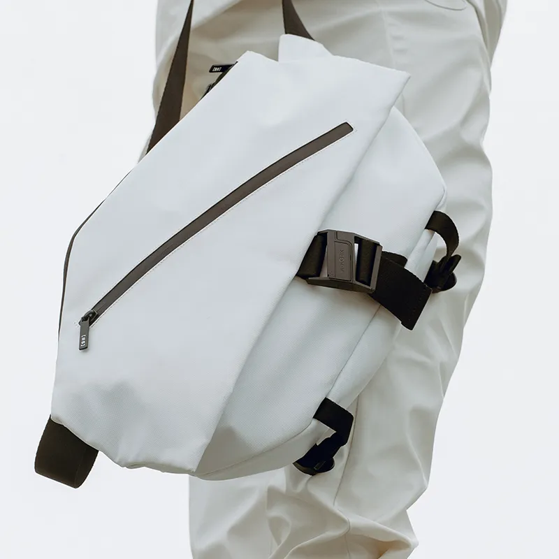 Subtle Nylon Fabric Shoulder Bag, Crossbody Bag, Sling Bag Tubas Unisex Black/White-7
