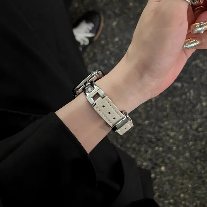 Dazzling Xiaomi Red Beige Compatibility Watch Band Stainless Steel, Leather Material-1