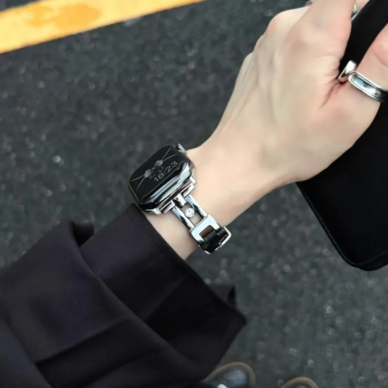 Dazzling Xiaomi Red Beige Compatibility Watch Band Stainless Steel, Leather Material-13