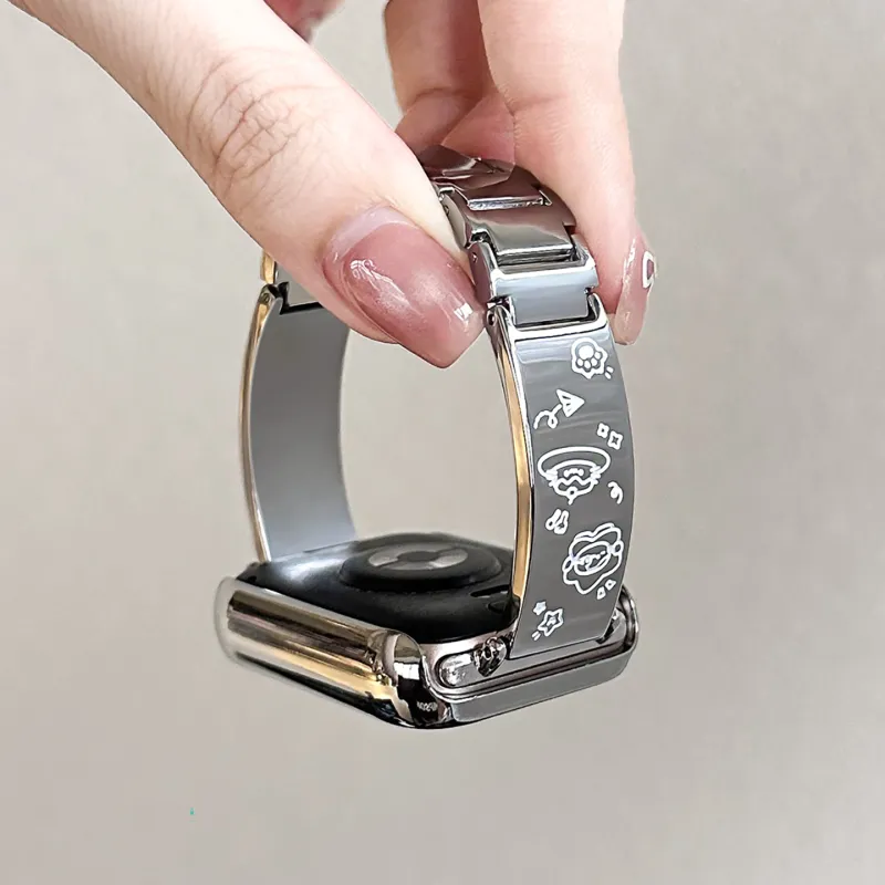 Biaodaige Xiaomi Red Beige Compatibility Watch Band Made Of Steel-5