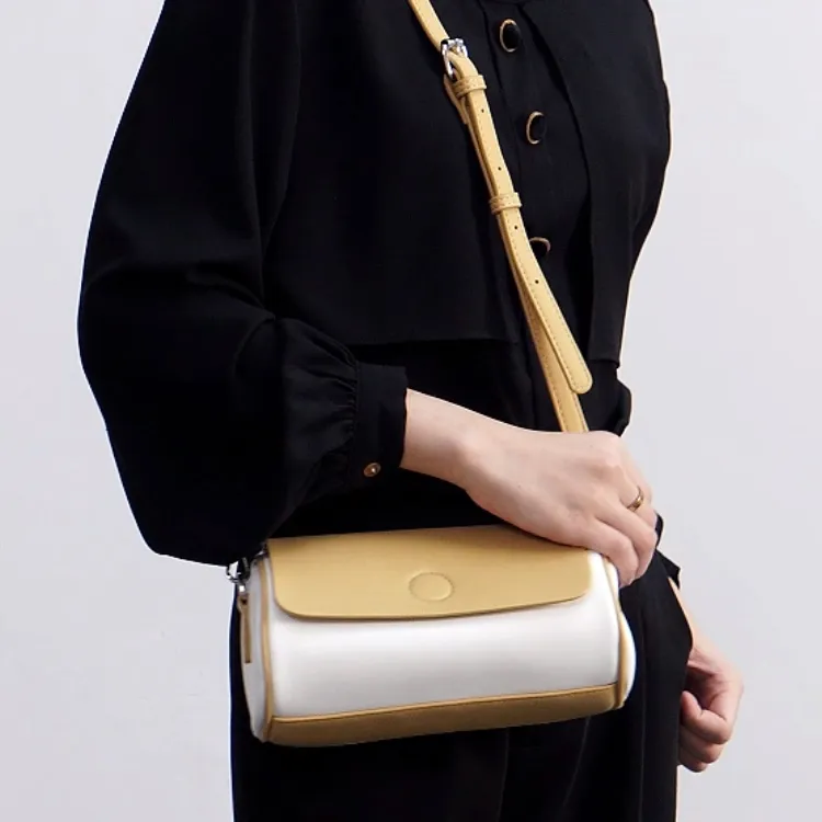 TTaG．baG Microfiber Synthetic Leather Shoulder Bag Women's Yellow/Coffee-1