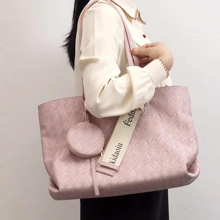 TTaG．baG Microfiber Synthetic Leather Tote Bag Shopping Bag Shoulder Bags Women's White/Pink-6