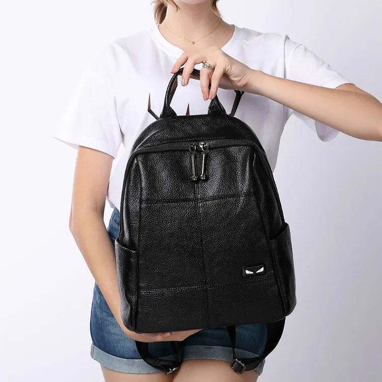 TTaG．baG Cow Leather Backpack Women's Black-4