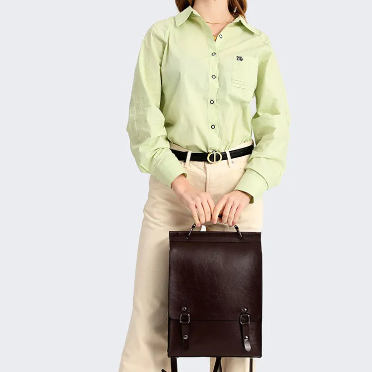 TTaG．baG Waxed Cow Leather Backpack Women's Brown/Black/Coffee-9