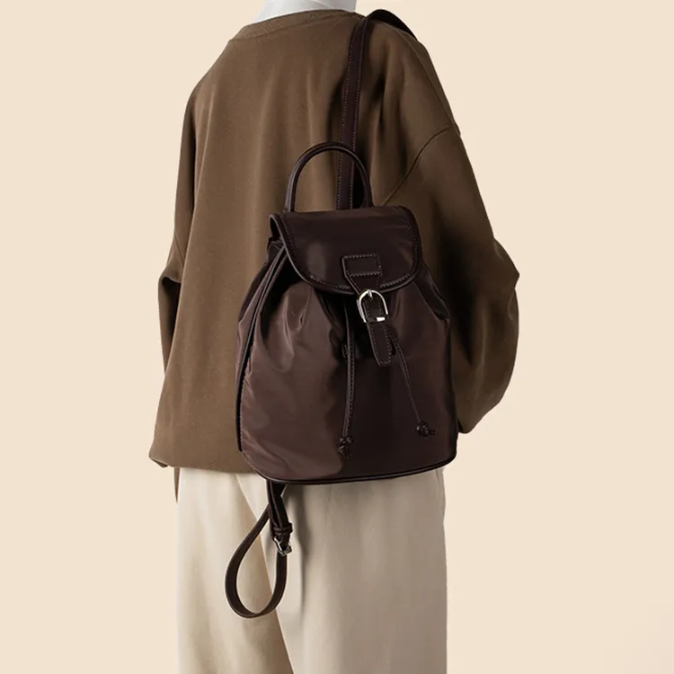 TTaG．baG Nylon Backpack Regular Women's Ecru/Black/Coffee/Dark Brown-10