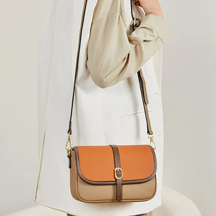 TTaG．baG Top Grain Cow Leather Shoulder Bag Women's Khaki/Caramel/Black-6