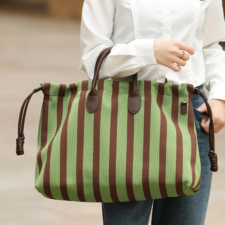 TTaG．baG Canvas Canvas Bag Crossbody Handbag Large Size Women's Green-3