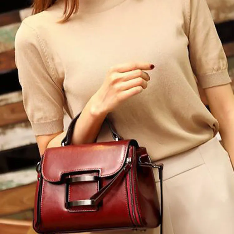TTaG．baG Oil Wax Cow Leather Pillow Bag, Crossbody Bag, One Shoulder Handbag Regular Women's-5