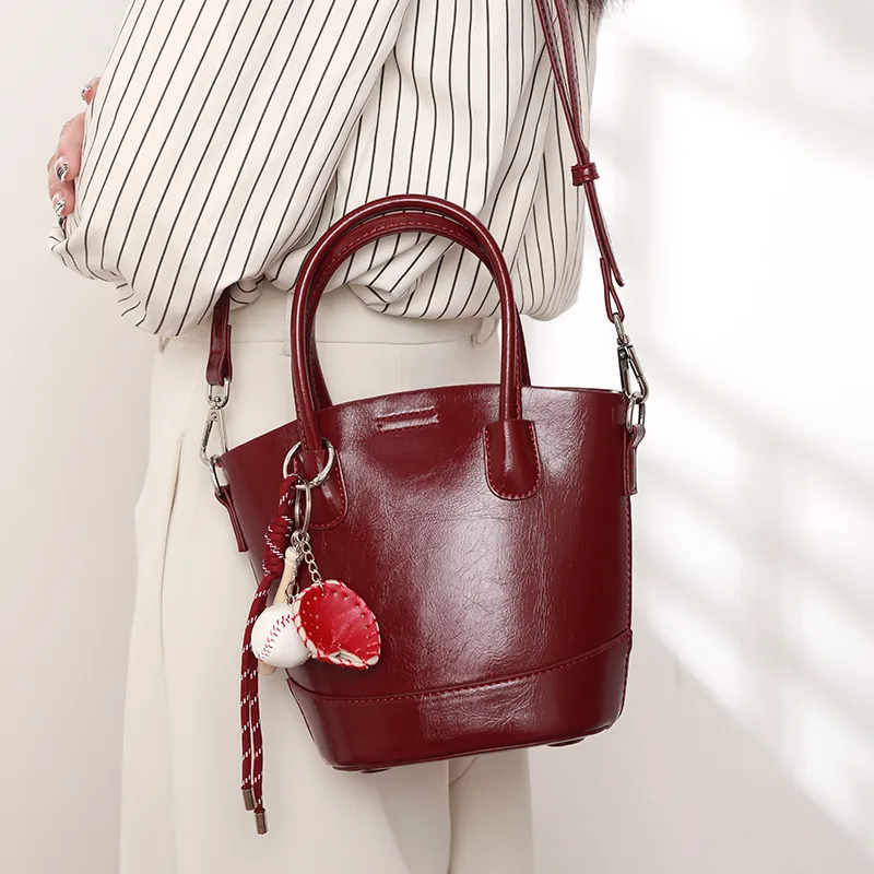 TTaG．baG Microfiber Synthetic Leather Handbag Women's Burgundy-2