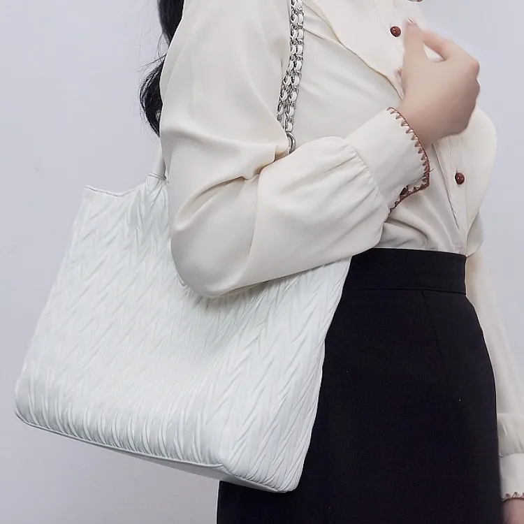 TTaG．baG Microfiber Synthetic Leather Tote Bag, Handbag, Shoulder Bag Women's White-4