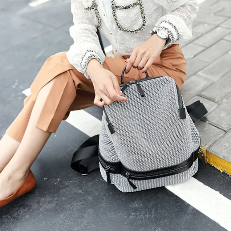 TTaG．baG Canvas Backpack Regular Women's Silver Gray/Black-2