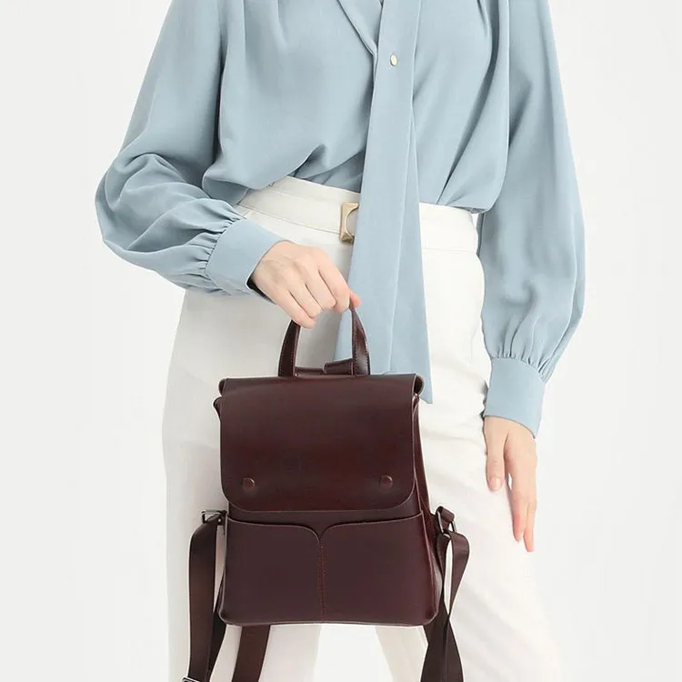 TTaG．baG Cow Leather Backpack Women's Black/Coffee/Sunset Yellow/White-7