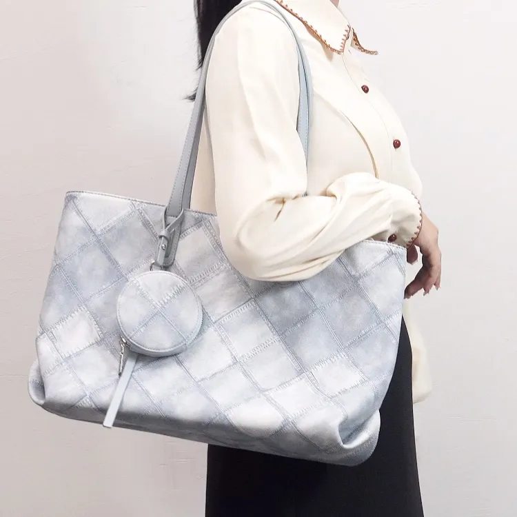 TTaG．baG Microfiber Synthetic Leather Tote Bag, Shopping Bag, Shoulder Bag Women's Blue-1