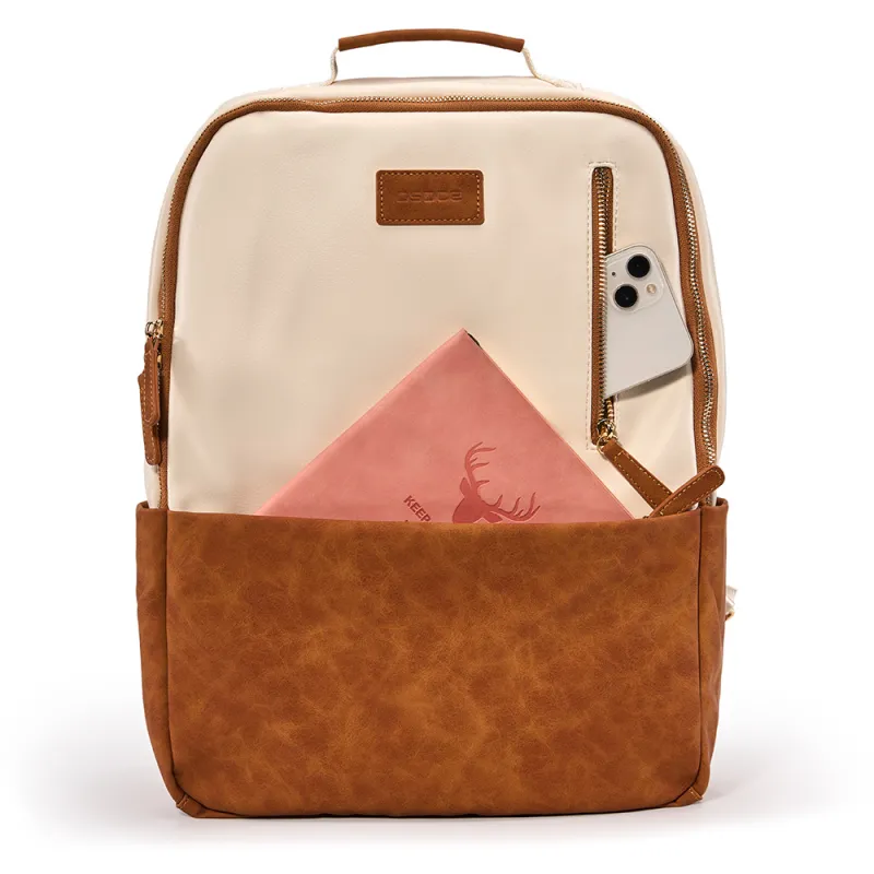 TTaG．baG Leather Backpack Regular Unisex White Brown-4