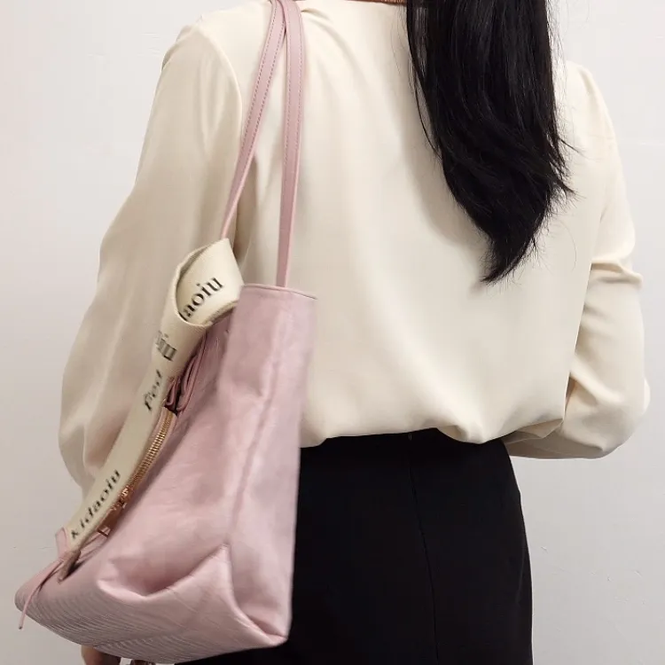 TTaG．baG Microfiber Synthetic Leather Tote Bag Shopping Bag Shoulder Bags Women's White/Pink-3