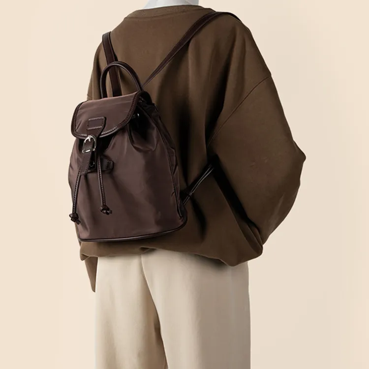 TTaG．baG Nylon Backpack Regular Women's Ecru/Black/Coffee/Dark Brown-11