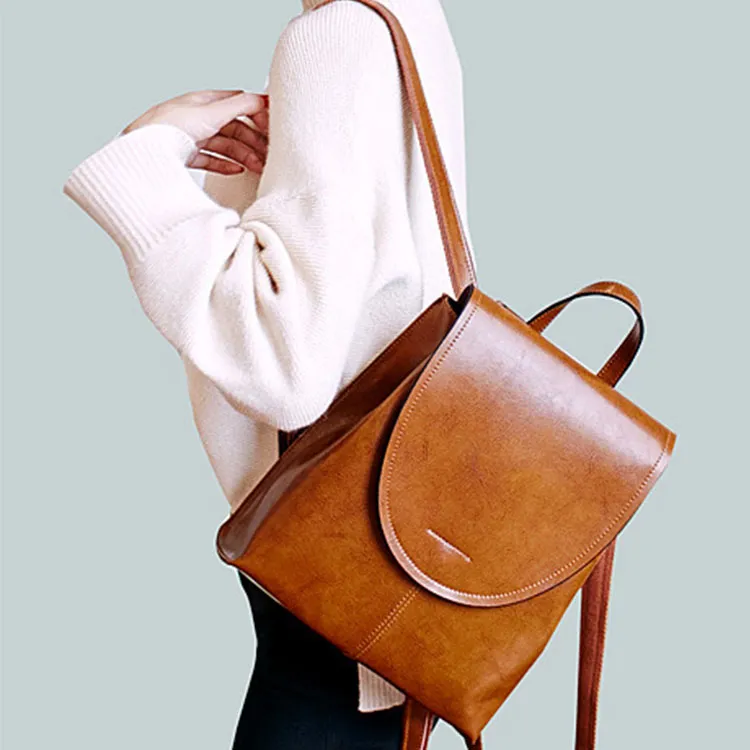 TTaG．baG Waxed Cow Leather Backpack Women's Brown/Black/Coffee/Green-4