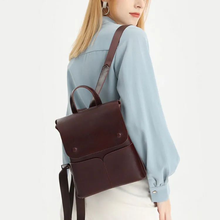 TTaG．baG Cow Leather Backpack Women's Black/Coffee/Sunset Yellow/White-6