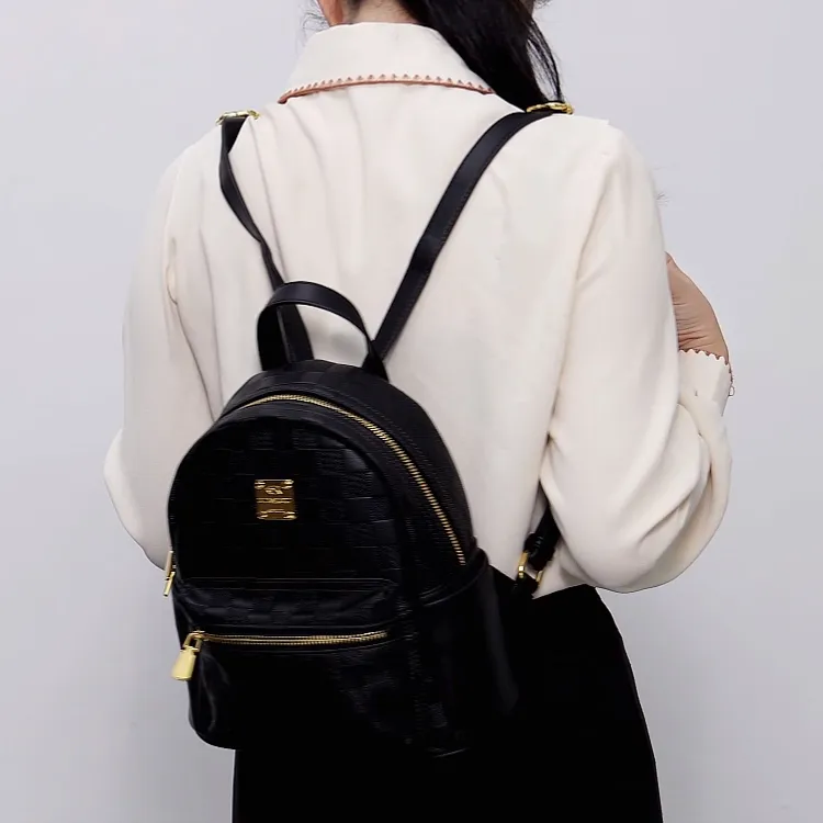 TTaG．baG Microfiber Synthetic Leather Backpack Women's White/Black-3