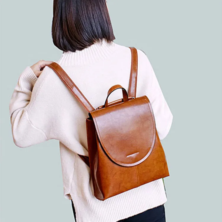 TTaG．baG Waxed Cow Leather Backpack Women's Brown/Black/Coffee/Green-3