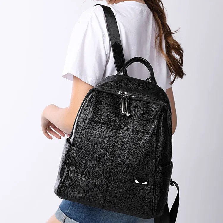 TTaG．baG Cow Leather Backpack Women's Black-3