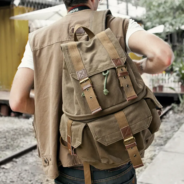 TTaG．baG Canvas Backpack Unisex Khaki/Army Green-8