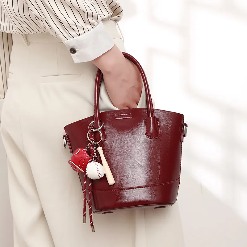 TTaG．baG Microfiber Synthetic Leather Handbag Women's Burgundy-4