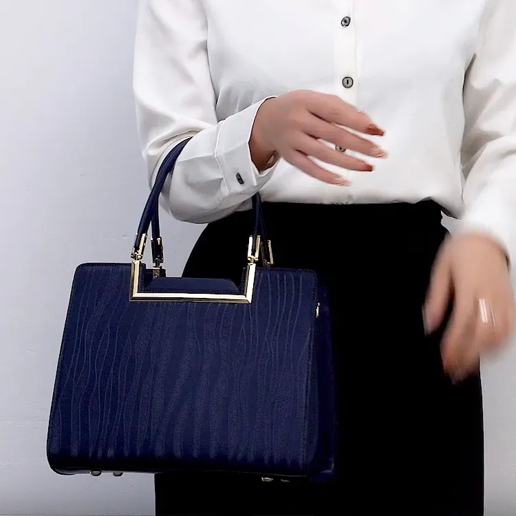 TTaG．baG Microfiber Synthetic Leather Handbag Women's Blue-2