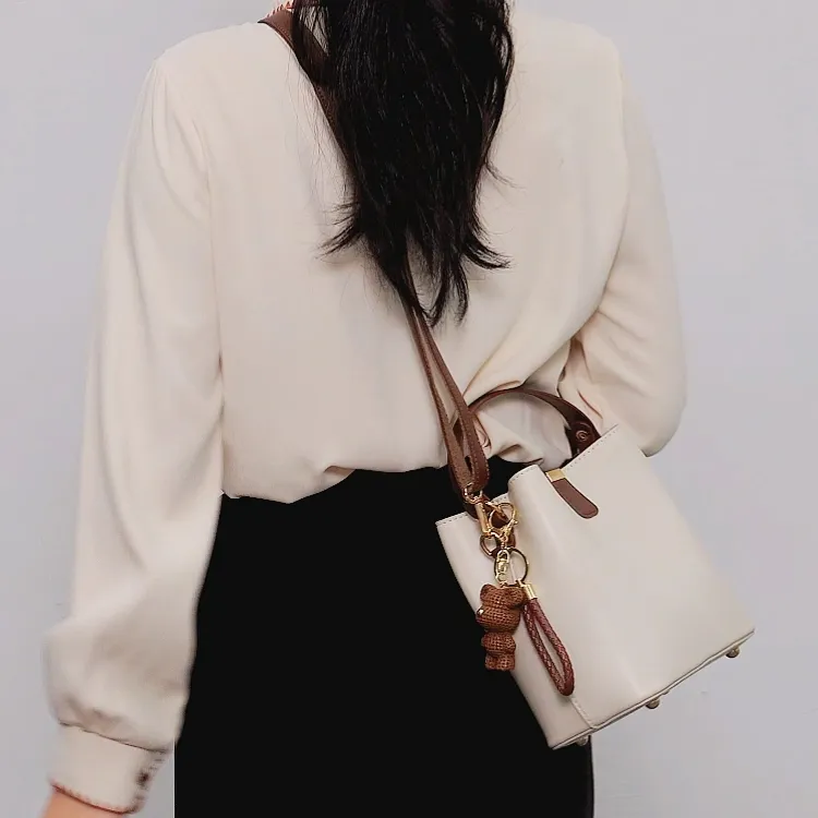 TTaG．baG Microfiber Synthetic Leather Shoulder Bag Women's White/Brown-1