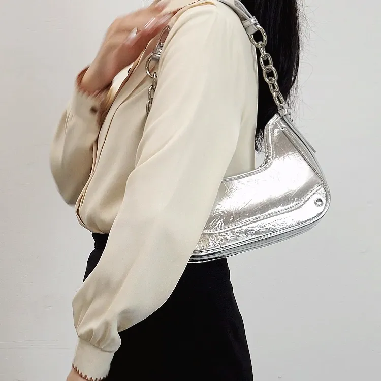 TTaG．baG Microfiber Leather Crossbody Bag, Shoulder Bag Women's Silver/Black-2