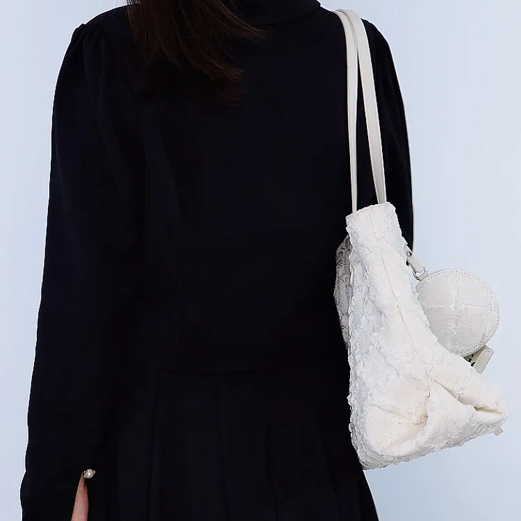 TTaG．baG Microfiber Synthetic Leather Tote Bag, Shopping Bag, Handbag, Shoulder Bag Women's White/Black-4