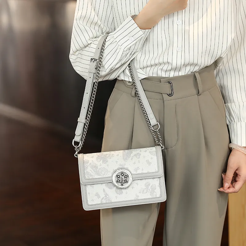 TTaG．baG Cow Leather Handbag, Shoulder Bag Women's Gray/Pink-5
