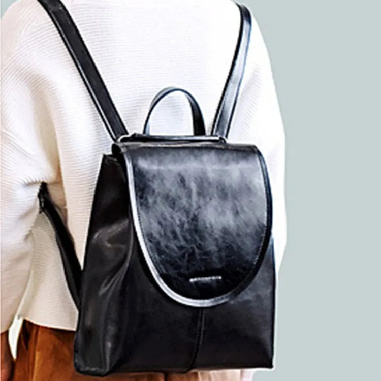 TTaG．baG Waxed Cow Leather Backpack Women's Brown/Black/Coffee/Green-9