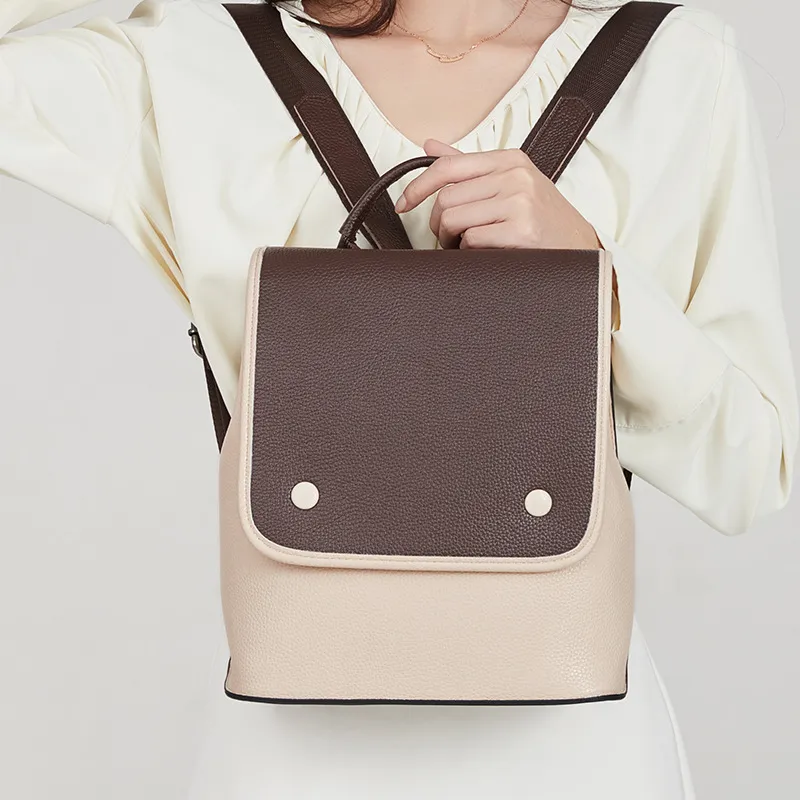 TTaG．baG Cow Leather Backpack Women's Black/Coffee/Brown-7