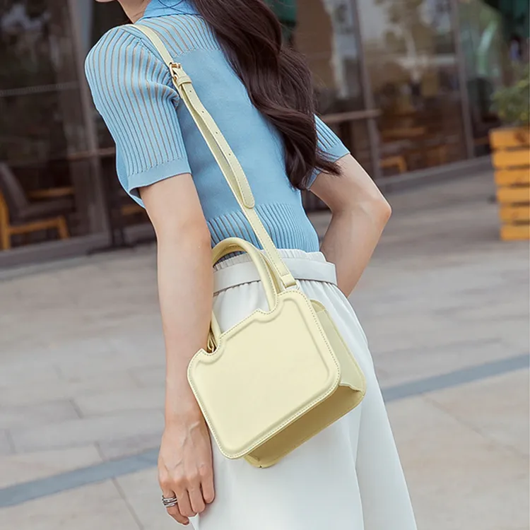 TTaG．baG PU Crossbody One Shoulder Handbag Regular Women's Yellow/Brown/Ecru-4