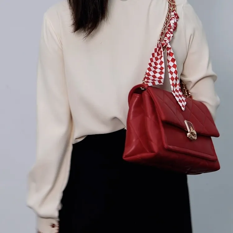 TTaG．baG Microfiber Synthetic Leather Shoulder Bag Women's Black/Red-3