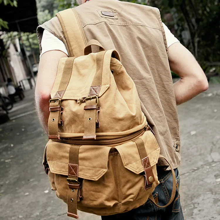 TTaG．baG Canvas Backpack Unisex Khaki/Army Green-4