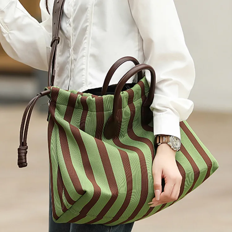 TTaG．baG Canvas Canvas Bag Crossbody Handbag Large Size Women's Green-4