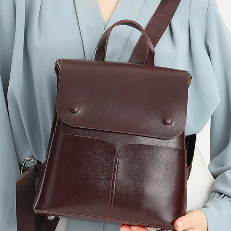 TTaG．baG Cow Leather Backpack Women's Black/Coffee/Sunset Yellow/White-4