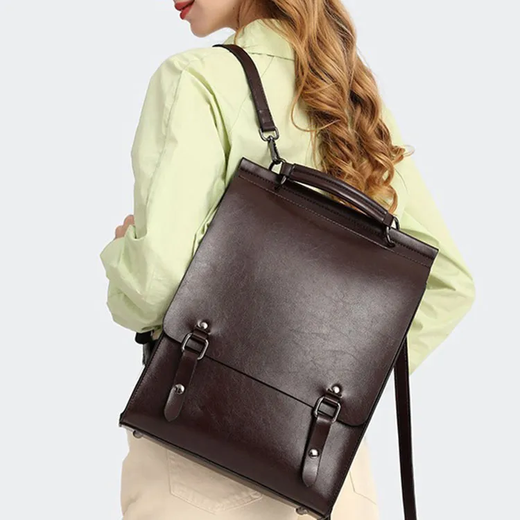 TTaG．baG Waxed Cow Leather Backpack Women's Brown/Black/Coffee-7