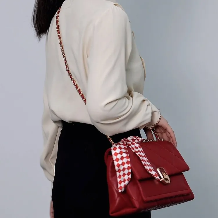 TTaG．baG Microfiber Synthetic Leather Shoulder Bag Women's Black/Red-6