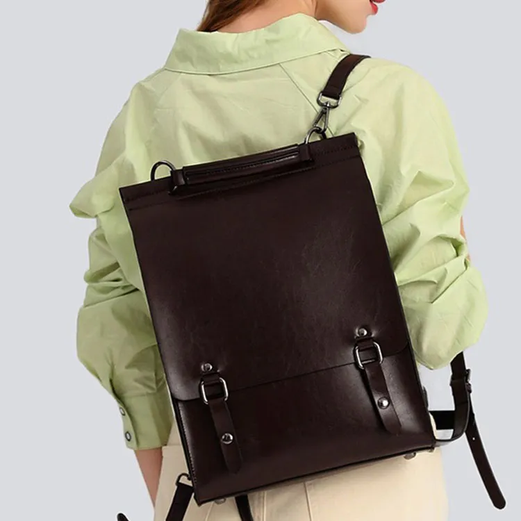 TTaG．baG Waxed Cow Leather Backpack Women's Brown/Black/Coffee-8