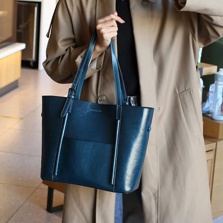 TTaG．baG Cow Leather Tote Bag, Shopping Bag, Handbag, Shoulder Bag Women's Black/Coffee/Sunset Yellow/Blue-12